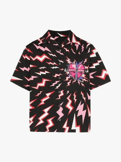 Shop Prada Short-sleeved Lightning Bolt Shirt In Black