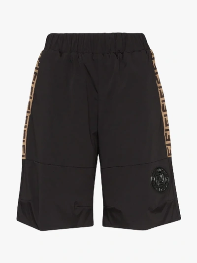 Shop Fendi Logo Stripe Shorts In Black