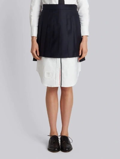 Shop Thom Browne Dropped-back Mini Pleated Skirt In Navy Super 130's Wool Twill In Blue