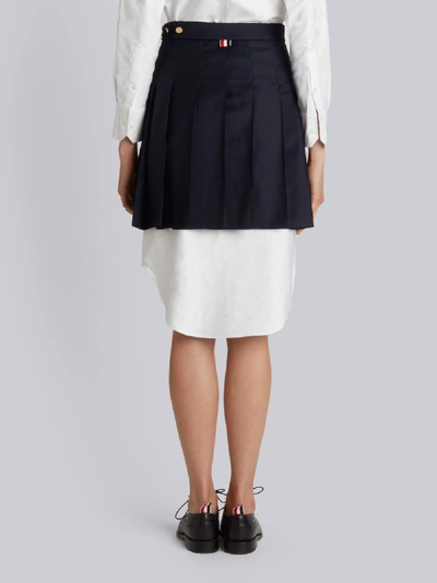 Shop Thom Browne Dropped-back Mini Pleated Skirt In Navy Super 130's Wool Twill In Blue