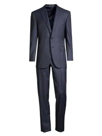 Shop Canali Classic-fit Worsted Wool Suit In Blue Brown