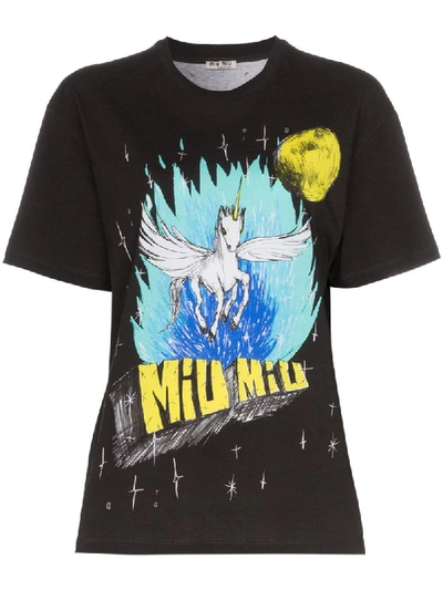 Shop Miu Miu Unicorn Print T-shirt - Black