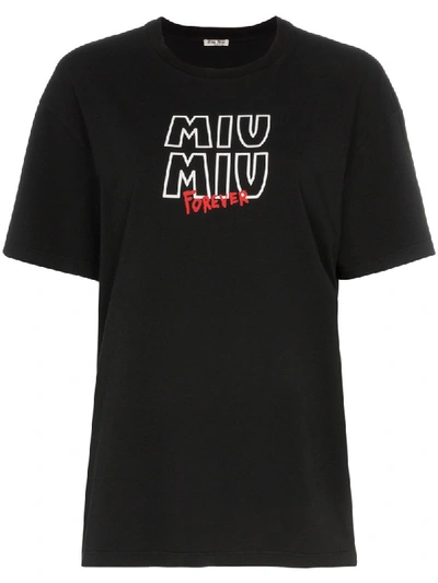 Shop Miu Miu Tour Logo-embroidered T-shirt - Black