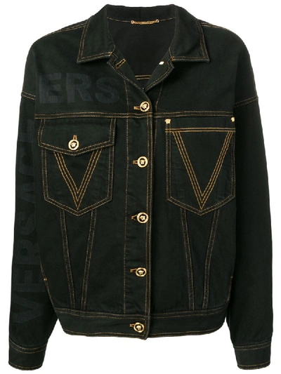Shop Versace Logo Denim Jacket - Black
