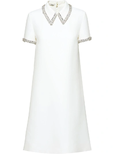 Shop Miu Miu Cady Embellished Collar Dress In White