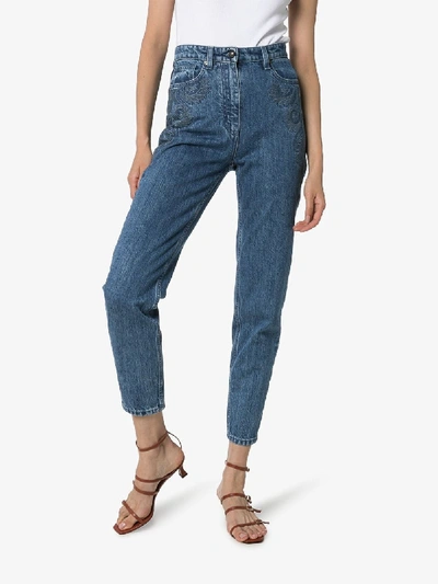 Shop Etro Embroidered Skinny Jeans In Blue