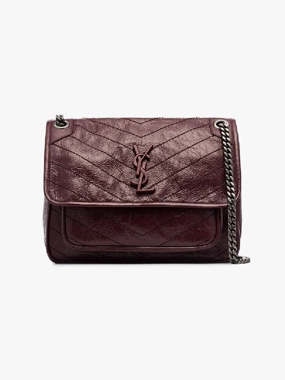 Shop Saint Laurent Burgundy Niki Monogram Leather Shoulder Bag In Red