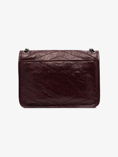 Shop Saint Laurent Burgundy Niki Monogram Leather Shoulder Bag In Red