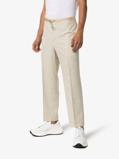 Shop Jil Sander Tailored Wool Drawstring Trousers In Neutrals