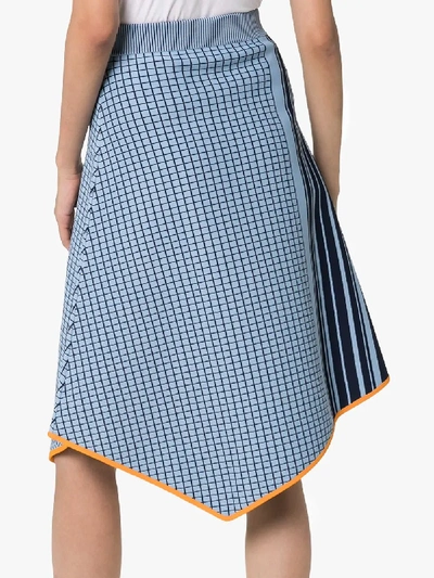 Shop I Am Chen I-am-chen Check And Stripe Knitted Asymmetric Skirt In Blue