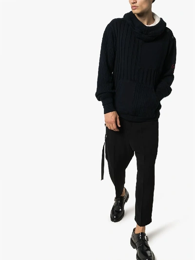 Shop Greg Lauren Textured Wool Hooded Sweater In Blue