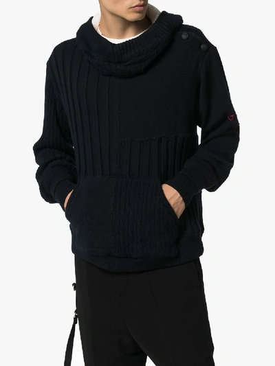 Shop Greg Lauren Textured Wool Hooded Sweater In Blue