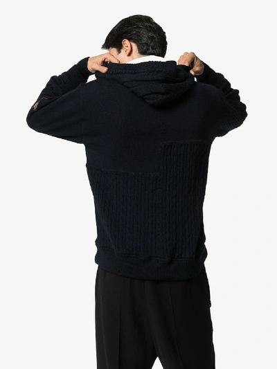 Shop Greg Lauren Textured Wool Hooded Sweater In Blue