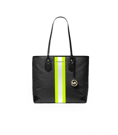 Shop Michael Kors Black Neon Yellow Large Tote Bag In Black / Yellow (black)