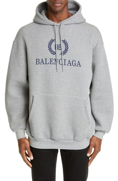 Shop Balenciaga Bb Logo Graphic Hoodie In Heather Grey