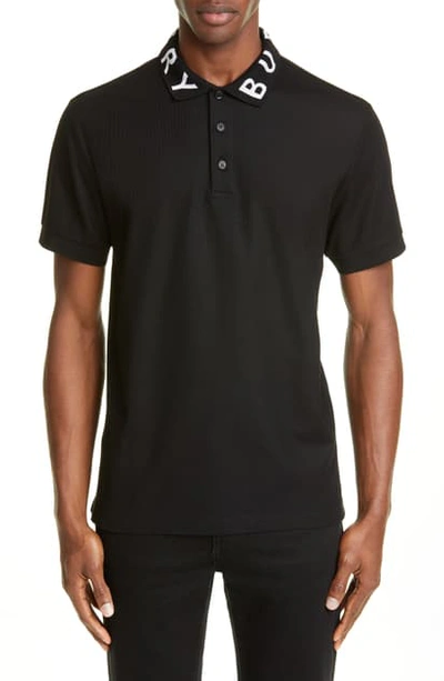 Shop Burberry Ryland Logo Collar Short Sleeve Polo In Black