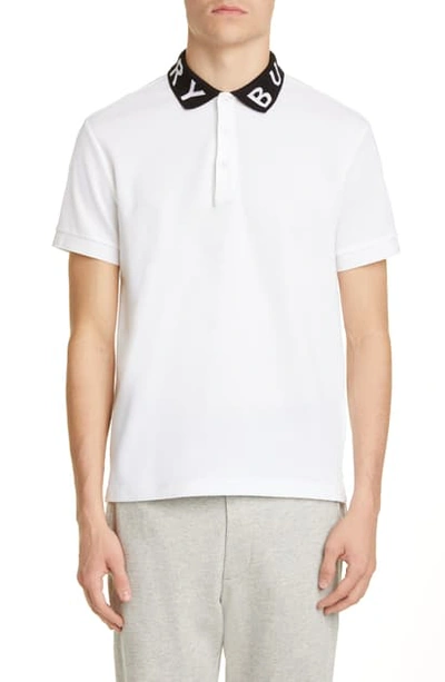Shop Burberry Ryland Logo Collar Short Sleeve Polo In White