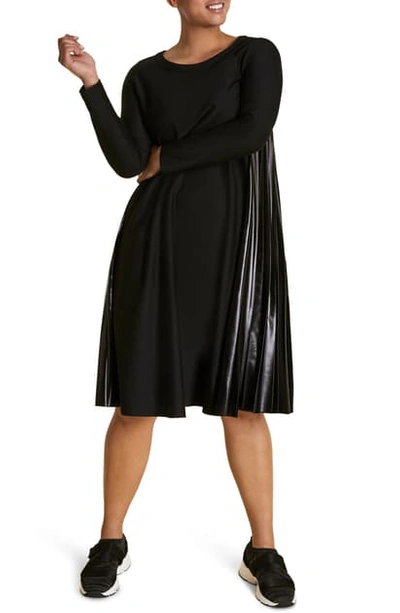 Shop Marina Rinaldi Occupato Pleat Detail Long Sleeve Dress In Black
