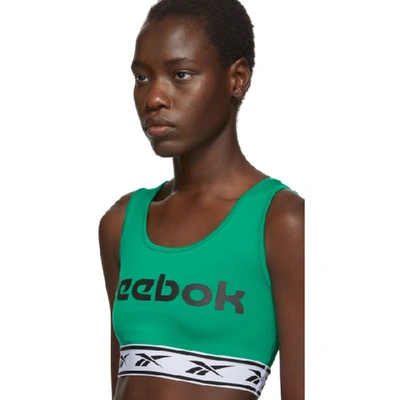 Shop Reebok Classics Green Logo Sports Bra In Emerald