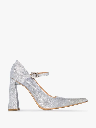 Shop Area Silver 90 Glitter Mary Jane Leather Pumps In 107 - Metallic
