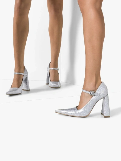 Shop Area Silver 90 Glitter Mary Jane Leather Pumps In 107 - Metallic
