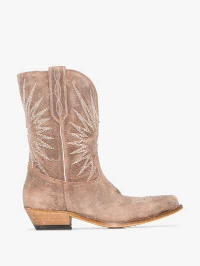 Shop Golden Goose Beige Wish Star Cowboy Boots In Neutrals