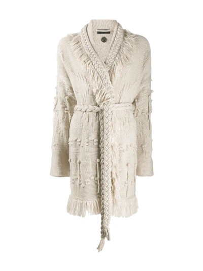 Shop Alanui Fringed Jacquard-knitted Cardigan In Neutrals
