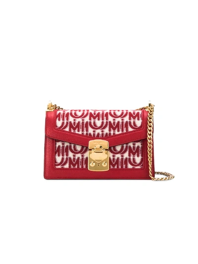 Shop Miu Miu Miu Confidential Jacquard Shoulder Bag In Red