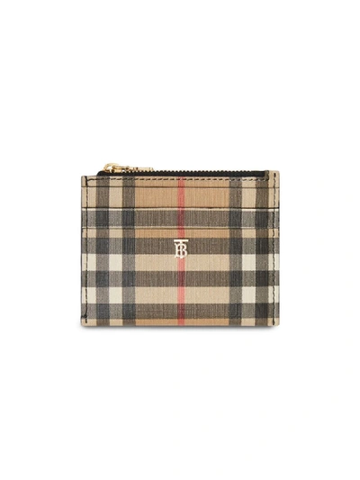 Shop Burberry Vintage Check And Leather Zip Card Case In Neutrals