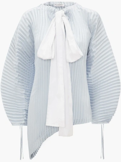 Shop Jw Anderson Oversized Pleated Top With Bow Detail In Blue