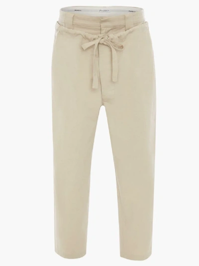 Shop Jw Anderson Drawstring Double Front Flap Trousers In Neutrals