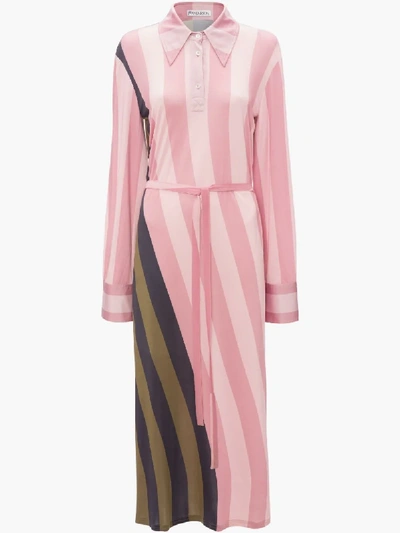Shop Jw Anderson Warped Strip Print Polo Dress In Pink