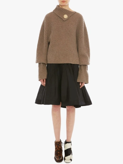 Shop Jw Anderson Chunky Knit Jumper With Brass Snaps In Brown