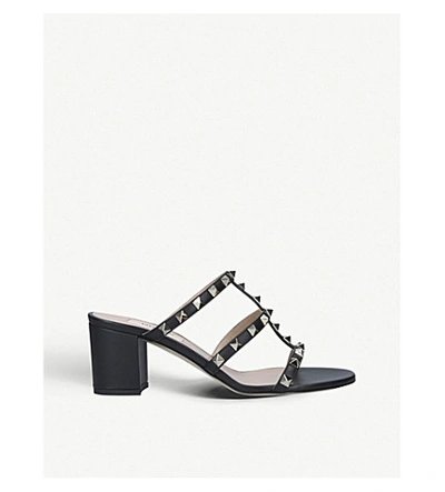 Shop Valentino Rockstud 60 Leather Heeled Mules In Black
