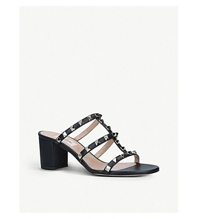 Shop Valentino Rockstud 60 Leather Heeled Mules In Black