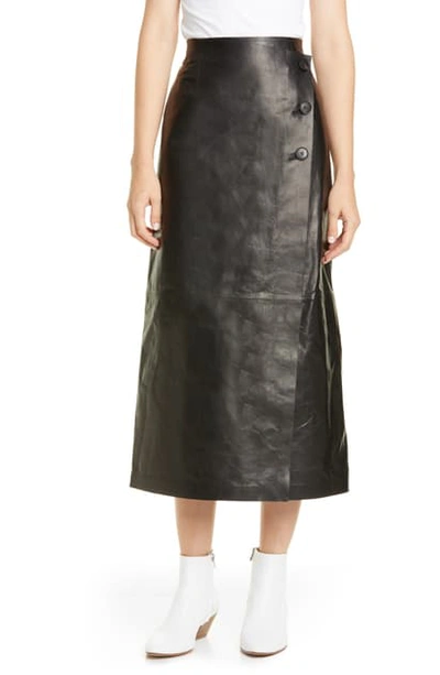 Shop Lafayette 148 Leyla Lambskin Leather Midi Skirt In Black