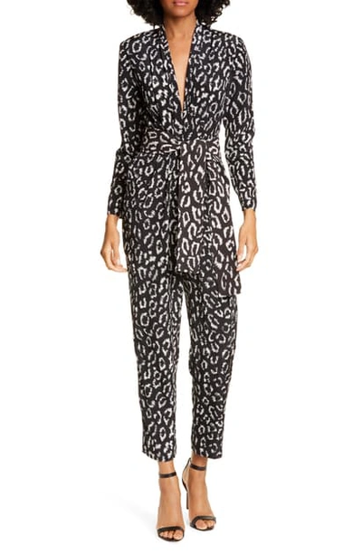 Shop A.l.c Kieran Leopard Print Jumpsuit In Black/ Cream
