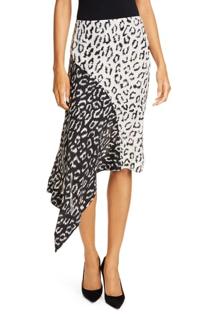 Shop A.l.c Natalie Leopard Print Asymmetrical Colorblock Skirt In Black/ Cream/ Multi