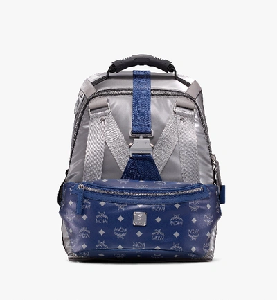 Shop Mcm Jemison 2-in-1 Backpack In Logo Nylon In Metallic Silver