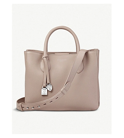 Shop Aspinal Of London London Small Leather Tote Bag In Soft Taupe