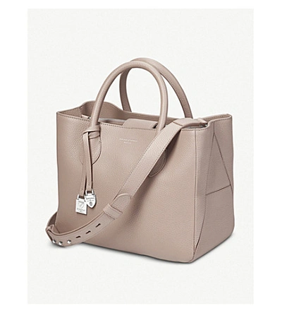 Shop Aspinal Of London London Small Leather Tote Bag In Soft Taupe