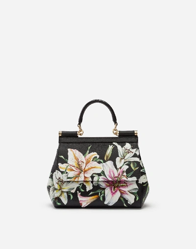Shop Dolce & Gabbana Small Sicily Bag In Lily-print Dauphine Calfskin In Floral Print