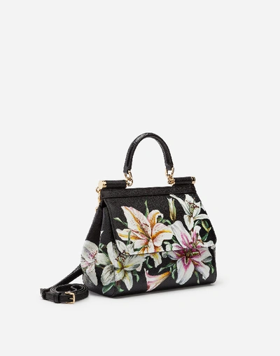 Shop Dolce & Gabbana Small Sicily Bag In Lily-print Dauphine Calfskin In Floral Print