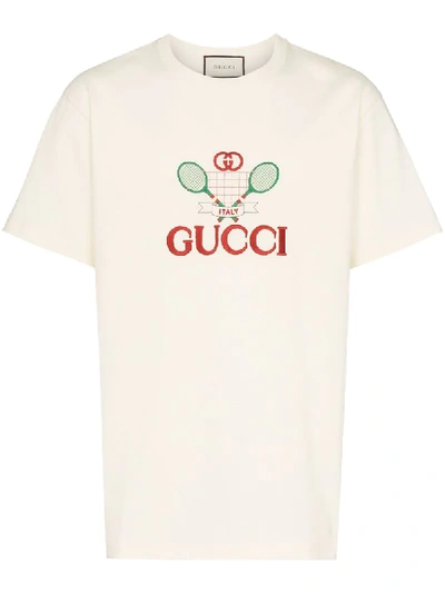 Shop Gucci Tennis Logo T-shirt In Neutrals