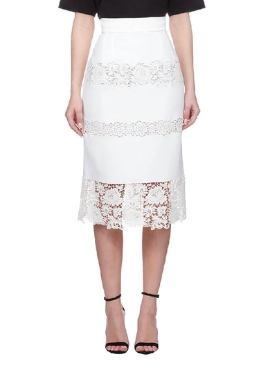 Shop Dolce & Gabbana Lace Trim Midi Skirt In White