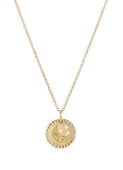 David Yurman Cable Collectibles Moon & Stars Necklace With Diamonds & Yellow Sapphire In 18k Gold In Metallic