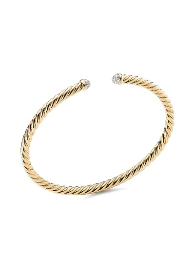 Shop David Yurman ‘cable Spira' 18k Gold Diamond Cuff In Metallic