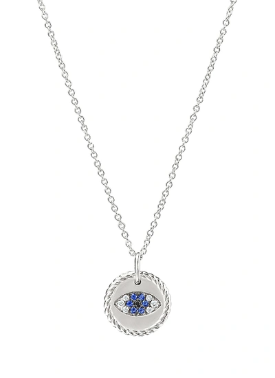 Shop David Yurman Diamond Sapphire Evil Eye Pendant Necklace In Metallic