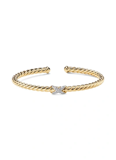 Shop David Yurman ‘cablespira' 18k Gold Diamond Small Cuff In Metallic
