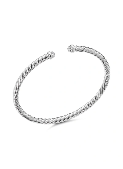 Shop David Yurman ‘cable Classics' 18k White Gold Diamond Cuff In Metallic